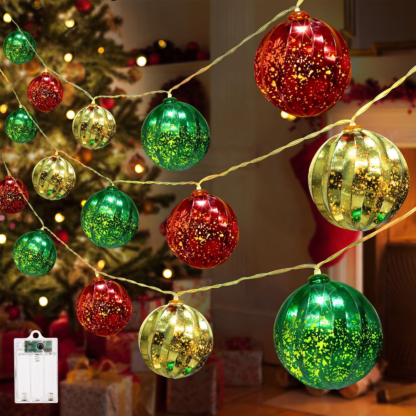 iShabao Battery Operated Christmas Light 13.5ft 20 LED with Timer & 8 Modes Waterproof Christmas Ball Ornaments String Lights for Xmas Tree Wreath Bush Party Home Garden Indoor Decor