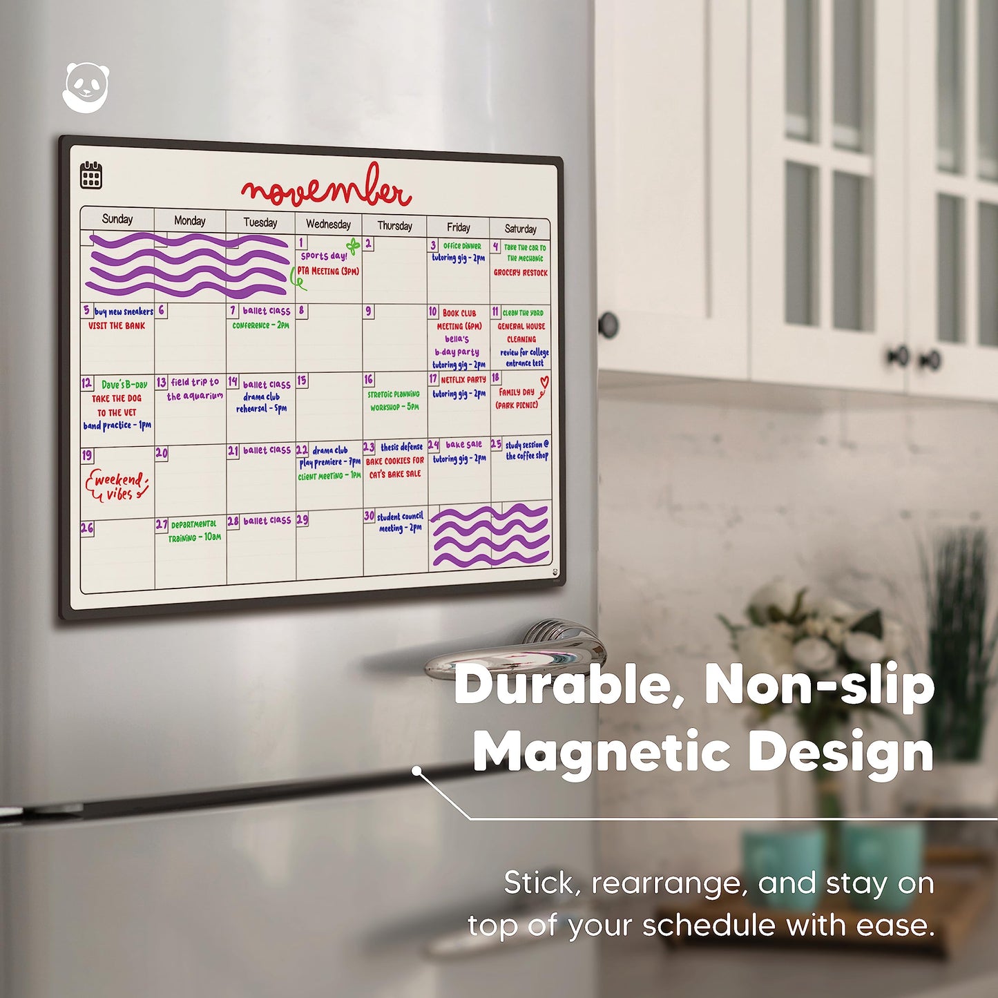 Magnetic Fridge Whiteboard Calendar by Smart Panda - Perfect Month Planner, Memo or Event Reminder for Adults and Children - Notice Board - Monthly