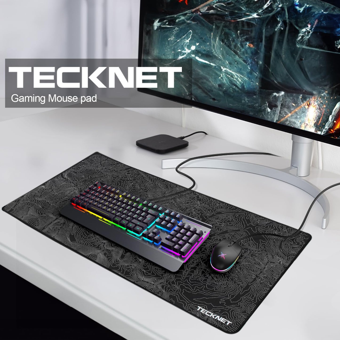 TECKNET Gaming Mouse Pad 900x400x3 mm, Large Mouse Mat, XL Waterproof Desk Pad, Long Computer Mat, Improved Precision And Speed, Non-Slip Rubber Base for Stable Grip On Smooth Surfaces