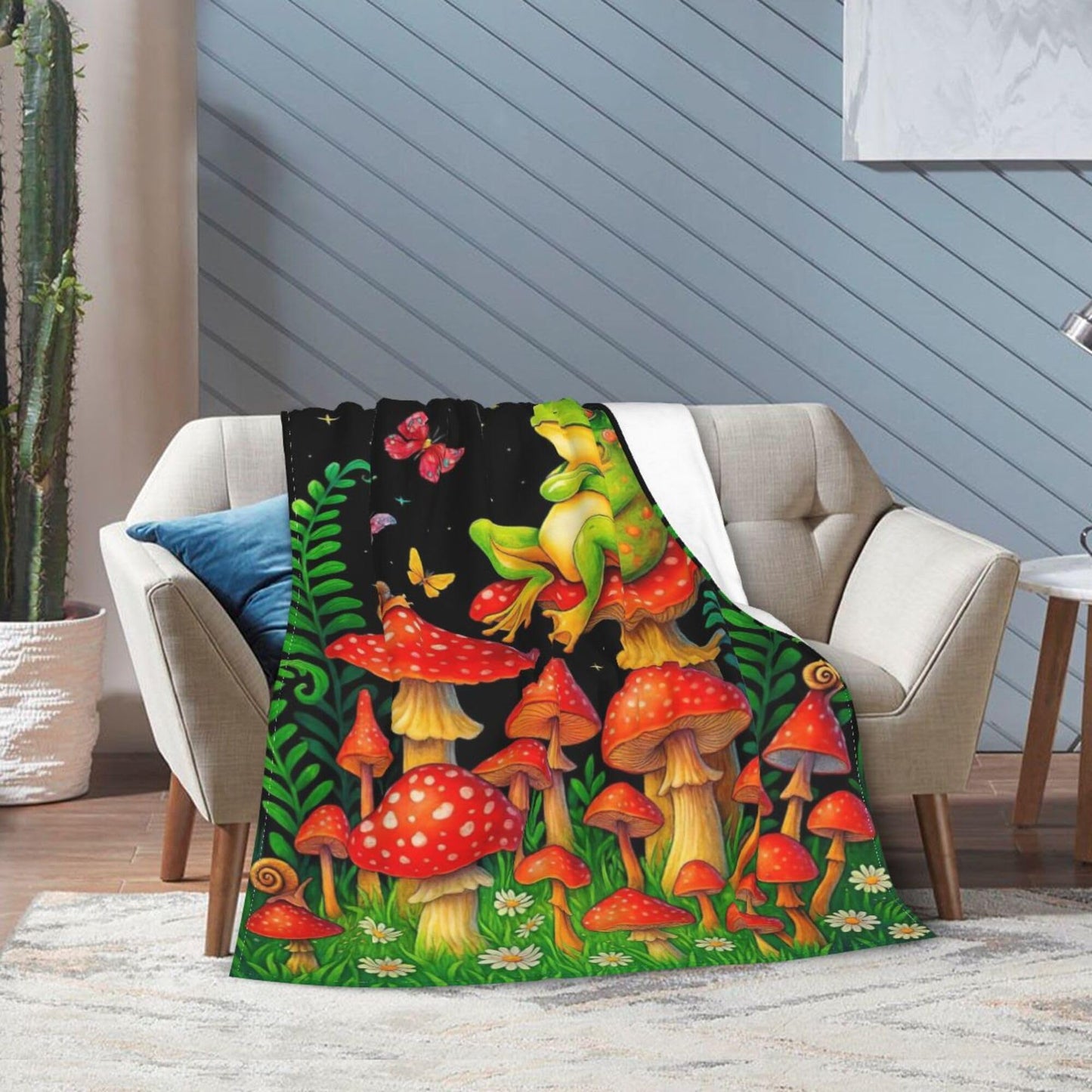 Mushroom Blanket Mushroom Frog Throw Blanket Super Soft Plush Flannel Fleece Bedding Gifts for Boys Girls Men Women Lovers Adults Stuff for Couch Sofa Bed Room Decor 50"X60"