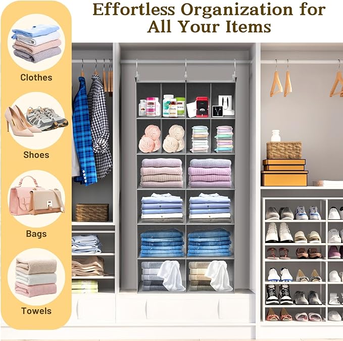 Ofiray-home 6 Tier Hanging Closet Organizer, 16 Compartments Sweater Organizer
