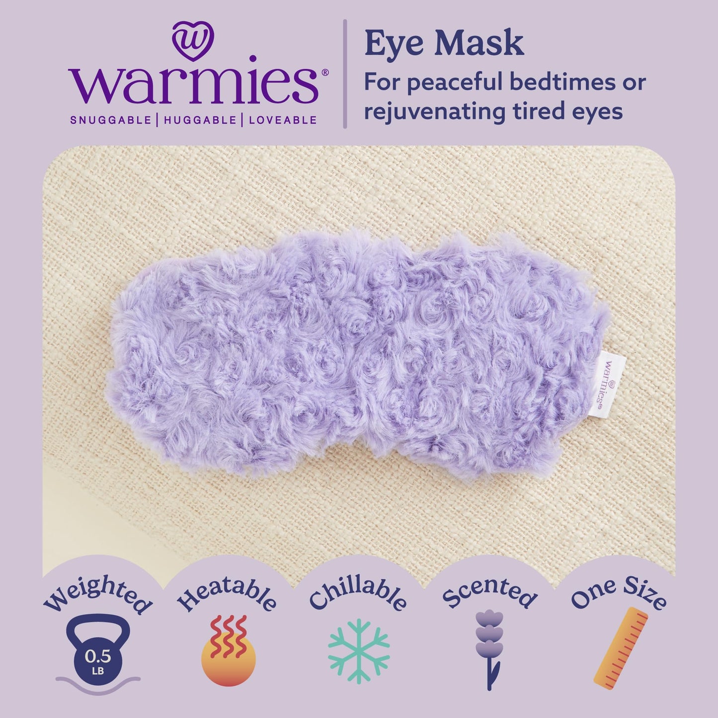 warmies Microwavable Eye Mask for Warmth & Comfort - Heating & Cooling Compress for Calming Relaxation - Weighted & Heated Eye Mask with Scented Lavender for Sleeping - Gray