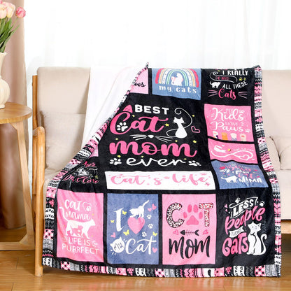 Didaey 12 Pcs Mother's Day Cat Lover Gifts for Mom Women Cute Blanket Socks Coffee Mug Cosmetic Bag Keychain Bracelet Cards Scrunchie Cats Themed Gift Set for Birthday Mom Ideas