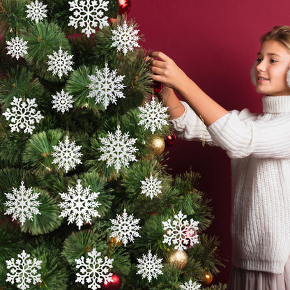 36 Pack White Snowflake Ornaments Plastic Glitter Snow Flakes Ornaments for Winter Christmas Tree Decorations Size Varies Craft Snowflakes