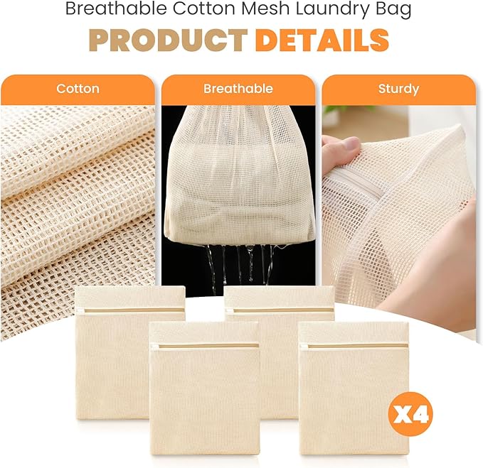 4Pcs Large Cotton Mesh Laundry Bags