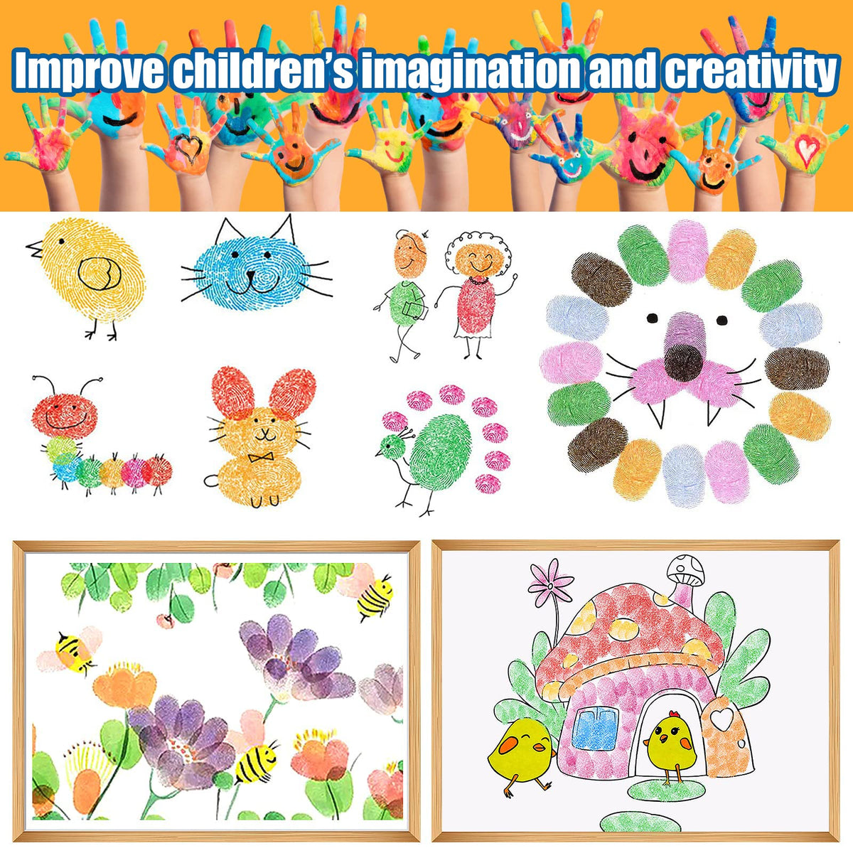 7"x8" Large Ink Pads for Kids - Handprint Footprint Size Rainbow Stamps Pad, Safe & Washable Ink Pad for Fingerprint Painting Card Making Stamp Crafting Paper Wood Fabric Scrapbook Kids Birthday Gifts