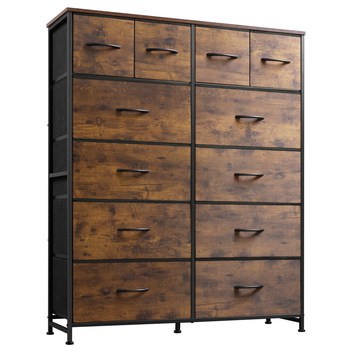 WLIVE Tall Dresser for Bedroom with 12 Drawers, Dressers & Chests of Drawers, Fabric Dressers for Closet, Storage Dresser Organizer with Steel Frame, Wood Top, Rustic Brown Wood Grain Print