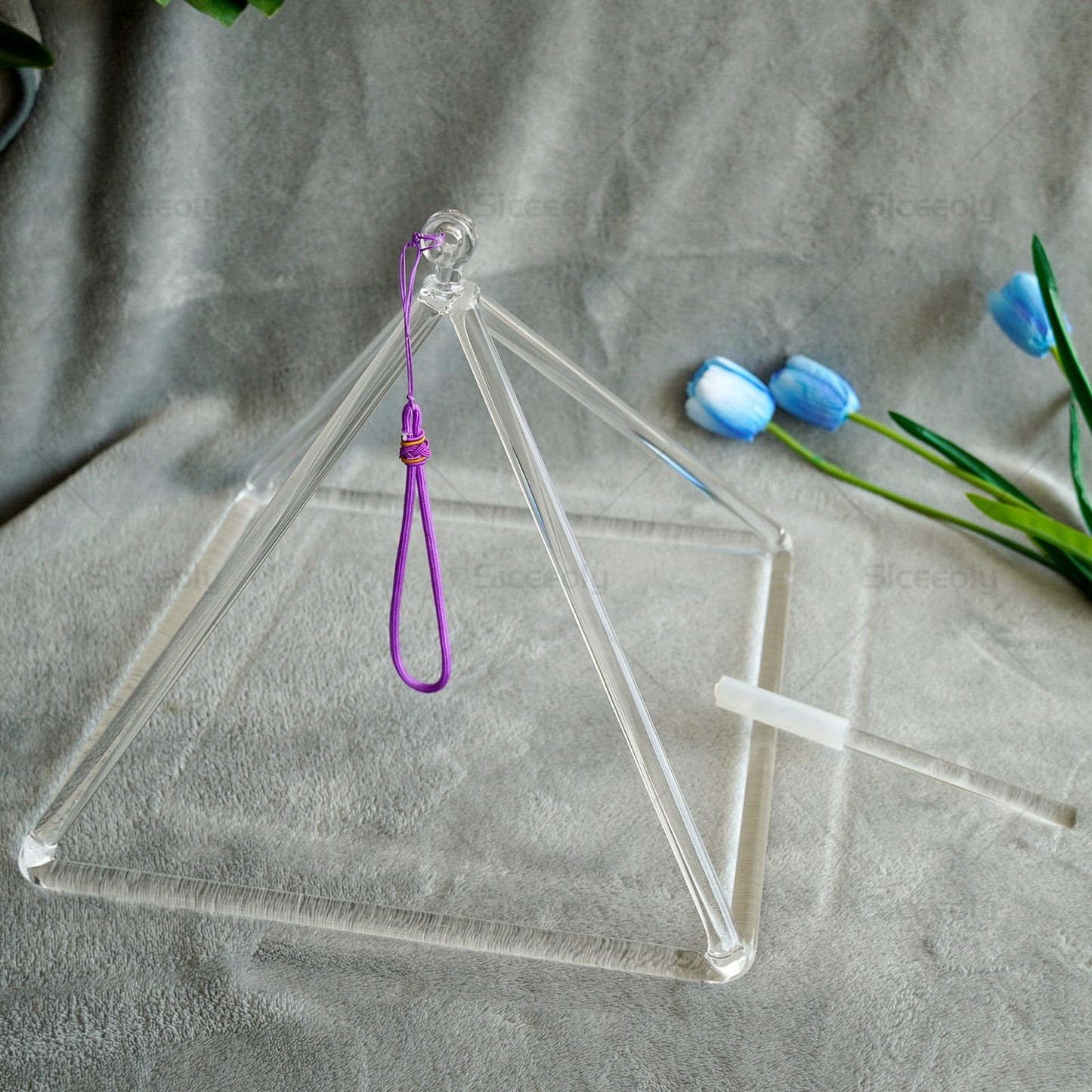 Siceeoly 12 inch Pyramid Quartz Crystal Singing Pyramid Handmade TransparentHealing Musical Instrument For Sound Healing Meditation With Crystal Singing Bowl Striker