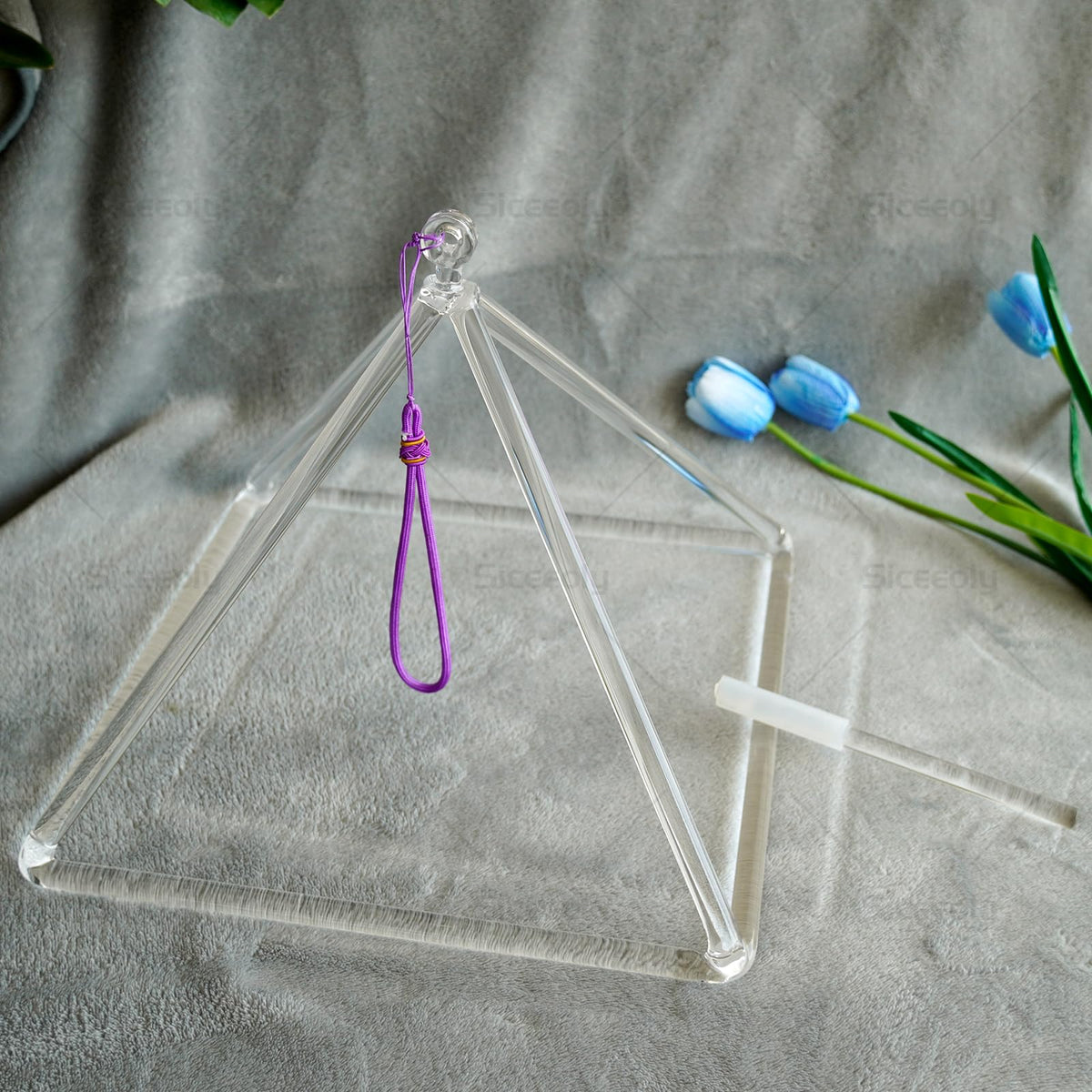 Siceeoly 12 inch Pyramid Quartz Crystal Singing Pyramid Handmade TransparentHealing Musical Instrument For Sound Healing Meditation With Crystal Singing Bowl Striker