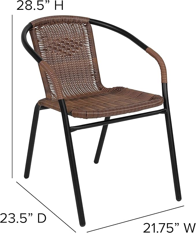 Flash Furniture Lila Modern Rattan Indoor/Outdoor Stackable Dining Chairs, Stacking Rattan Bistro Chairs for Patio or Restaurant, Set of 2, Brown