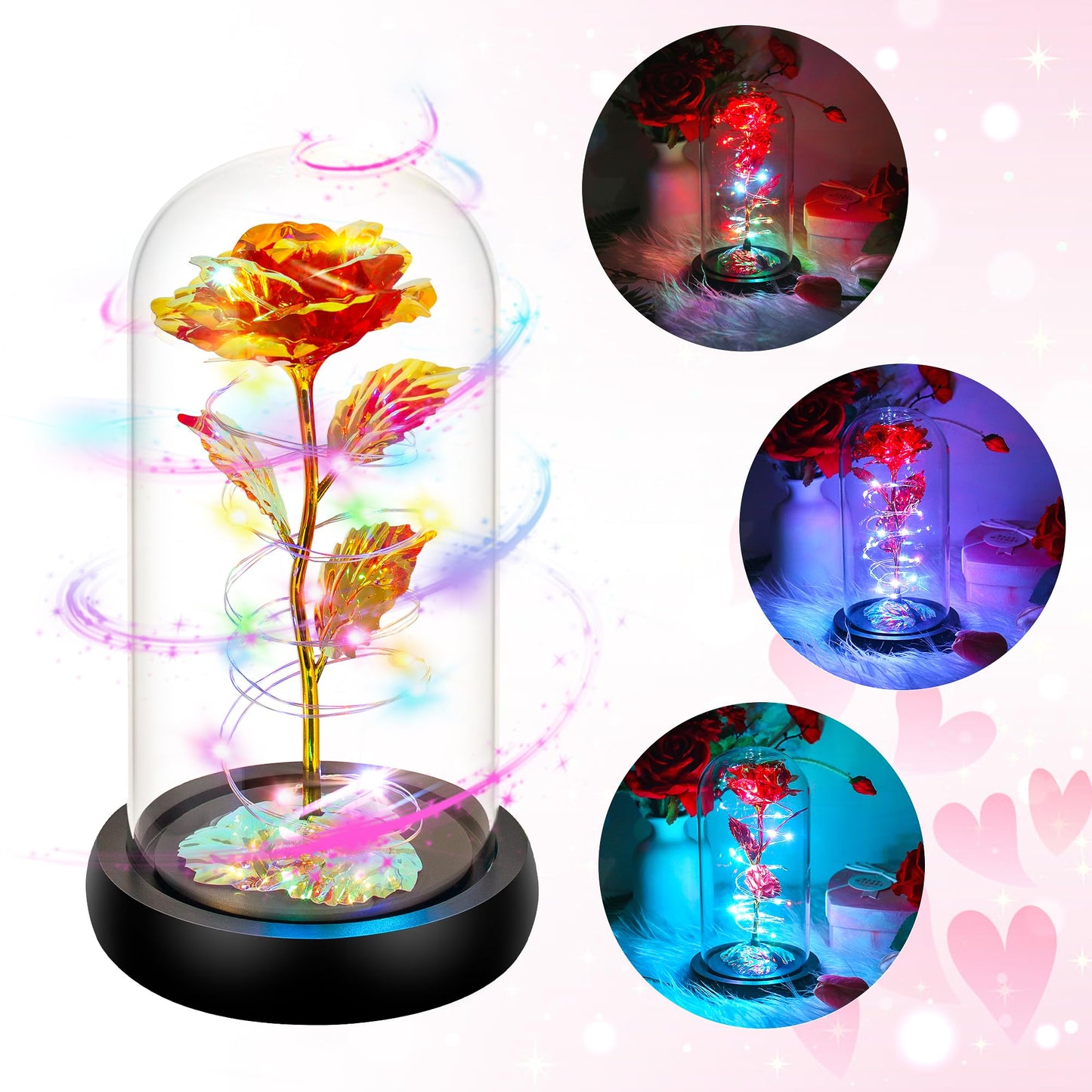 Childom Valentines Day Rose Gifts for Her,Birthday Gifts for Women Mom Mothers Day,Flowers for Delivery Prime,Rotating Red Light Up Rose in A Glass Dome,Anniversary Valentines Rose Gift for Wife