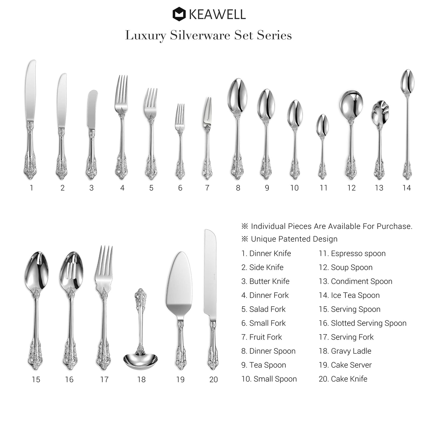 KEAWELL Luxury 6.3" Teaspoons, 18/10 Stainless Steel, Gorgeous Small Spoons, Stirring, Mixing, Sugar, Cake, Dessert Spoons, Mini Antipasto spoons (Silver)