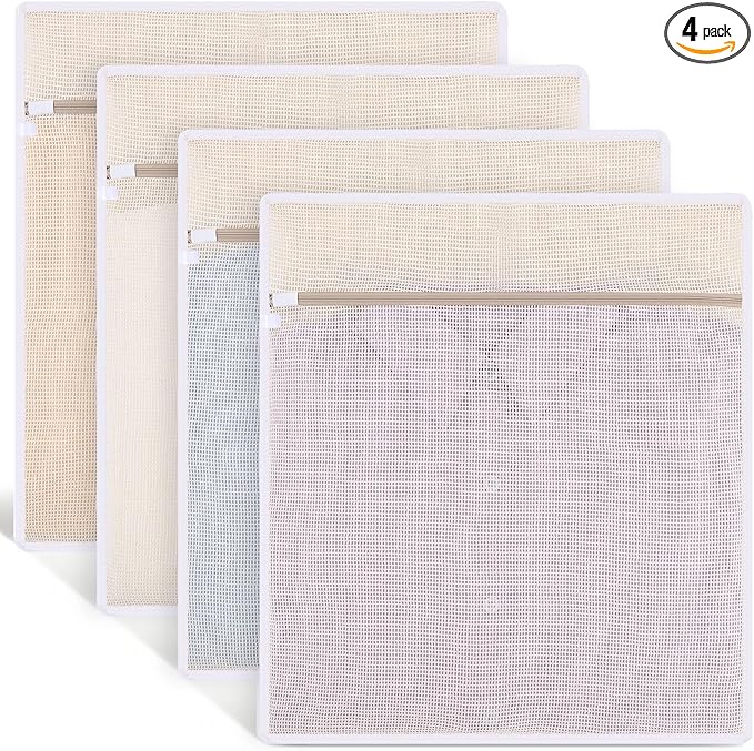 4Pcs Durable Cotton Mesh Laundry Bags