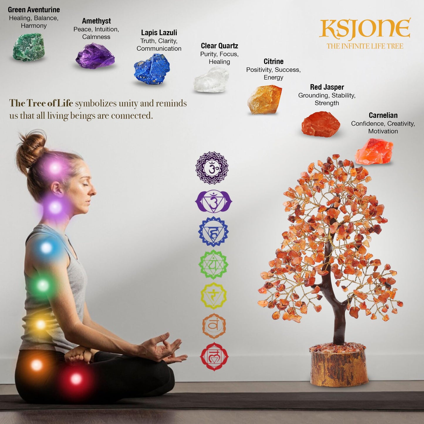 KSJONE Carnelian Crystal Tree of Life Handmade Feng Shui Bonsai Crystal Healing Money Tree | Boho Decor | Home Decor Trees for Positive Energy, Money, Good Luck Birthday Gifts for Women, Mom