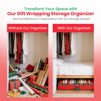 Handy Laundry Gift Wrap Storage Organizer, Easily organize Wrapping Paper, Ribbons, Bows, Scissors, Fits 18-24 Standard Rolls, Keeps Gift Supplies in Perfect Condition & Ready for Next Season, (Red)
