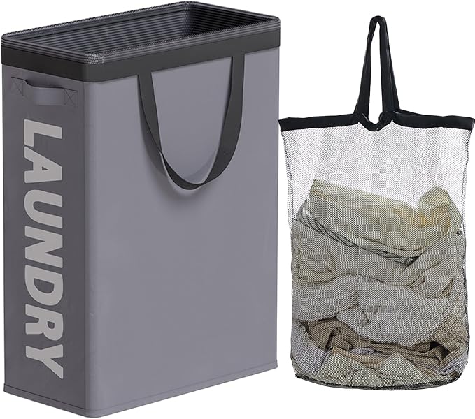 Slim Laundry Hamper with Removable Inner Bag and Side Handles, 45L Small