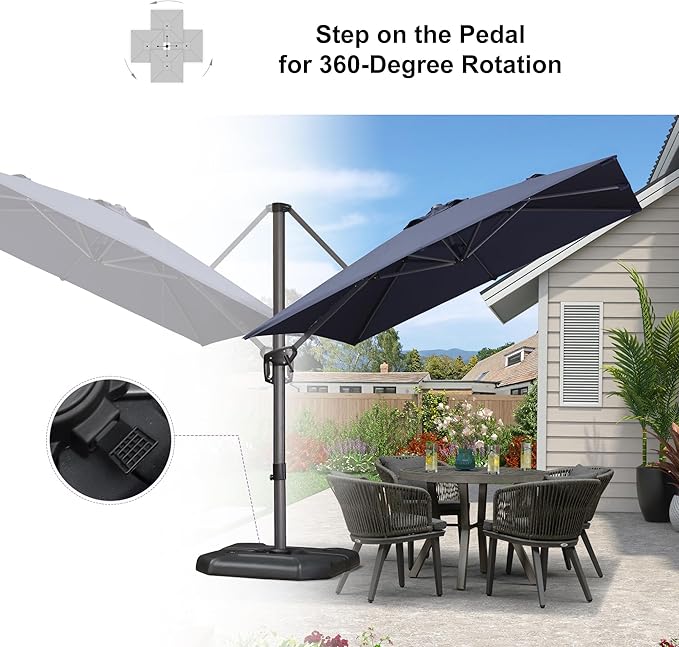 PURPLE LEAF 8'×8' Patio Cantilever Umbrella with Base Included Offset Outdoor Umbrella with cover Square umbrella outdoor patios for Backyard Pool Garden Navy Blue
