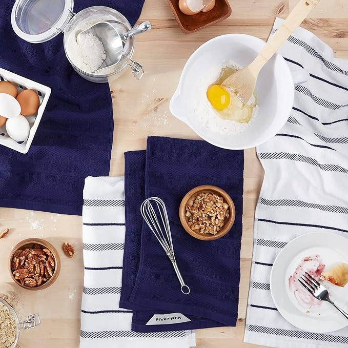 KitchenAid Albany Kitchen Towel 4-Pack Set, Cobalt Blue/White