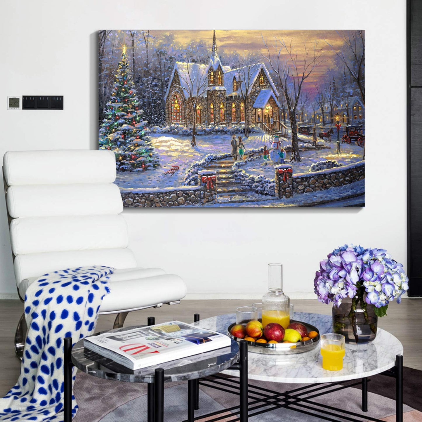 Denozer Christmas Canvas Wall Art Prints Lighted Christmas Tree Picture Red Wine Wall Painting Artwork for Home Decor - 36x24 inch