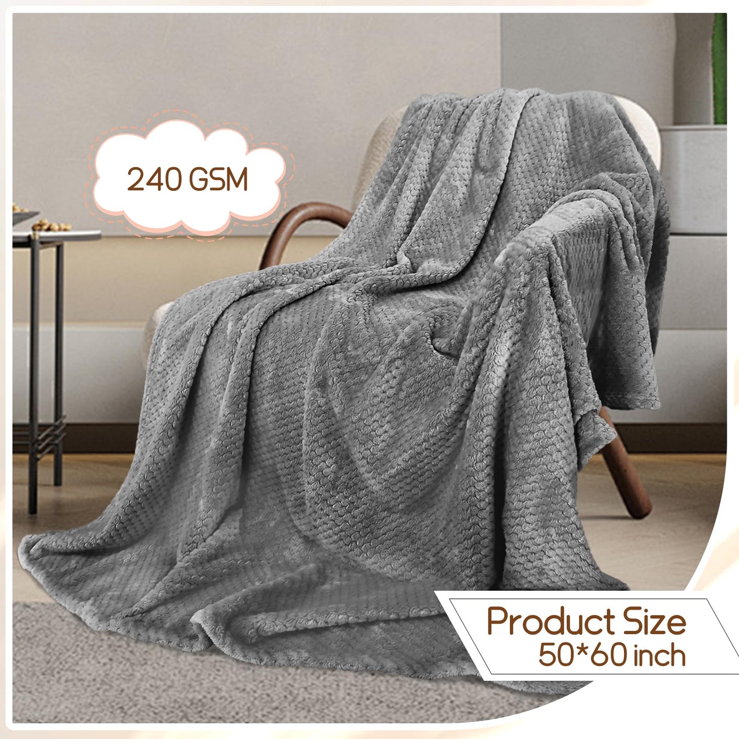 Tewloss 8 Pack Fleece Throw Blankets 50x60 Inches - 240 GSM Ultra Soft Plush Flannel for Bed Couch Sofa, Lightweight Warm 3D Waffle Texture, No Shedding No Pilling All Season Throw(Dark Gray)