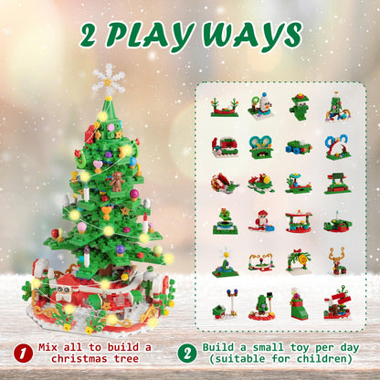 WizardsArcanum Advent Calendar 2025 Christmas Tree Building Set with LED light, 24 Days Christmas Countdown Calendar, Christmas Building Blocks with 2 Play Ways, Creative Xmas Gifts