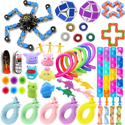SINZUX Fidget Toys Pack, 50 Pcs Sensory Fidget Toys Set, Stress Anxiety Relief Squishy Fidget Toy for ADHD Autism Autistic Kids Adults, Party Bag Fillers Birthday Gifts for Teen Children Adult