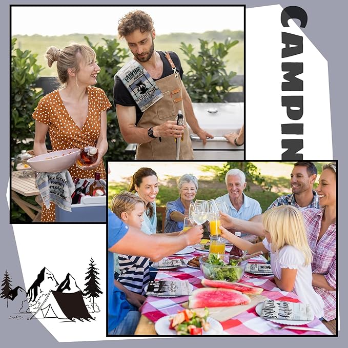 Boyiee Set of 6 Camping Kitchen Towels Happy Camper Tea Towels Absorbent