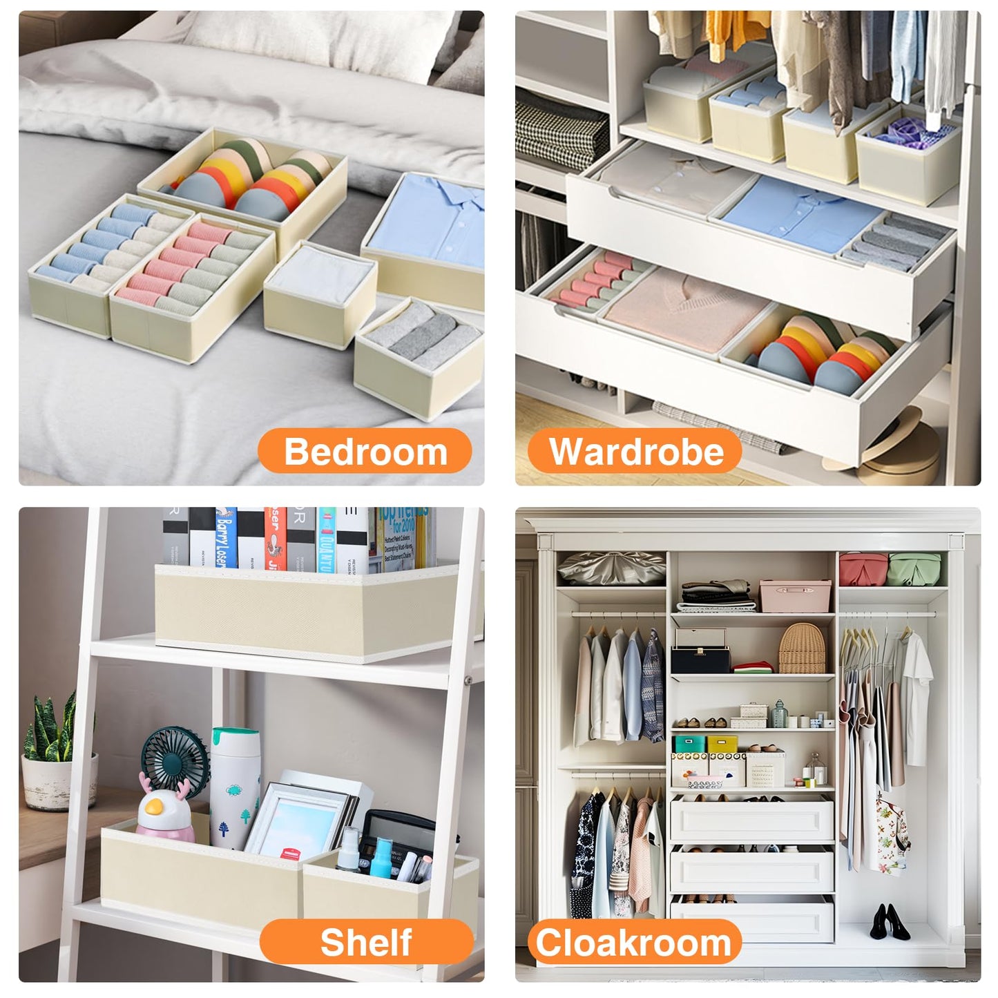 DIMJ Drawer Organizer Clothes 15 Pack - Foldable Baby Organizers and Storage & Closet Organizers for Bedroom, Closet - Nursery Organization Dresser Dividers for underwear, Sock,Bra, Belt, Tie, Beige