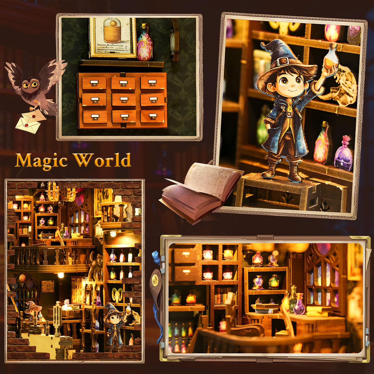 Lycidae Book Nook Kit-DIY Miniature Dollhouse Booknook Kit, 3D Wooden Puzzle Bookend Bookshelf with LED Light for Adults, Teens 14+, Gifts for Family, Friends(Little Prince of Magic)