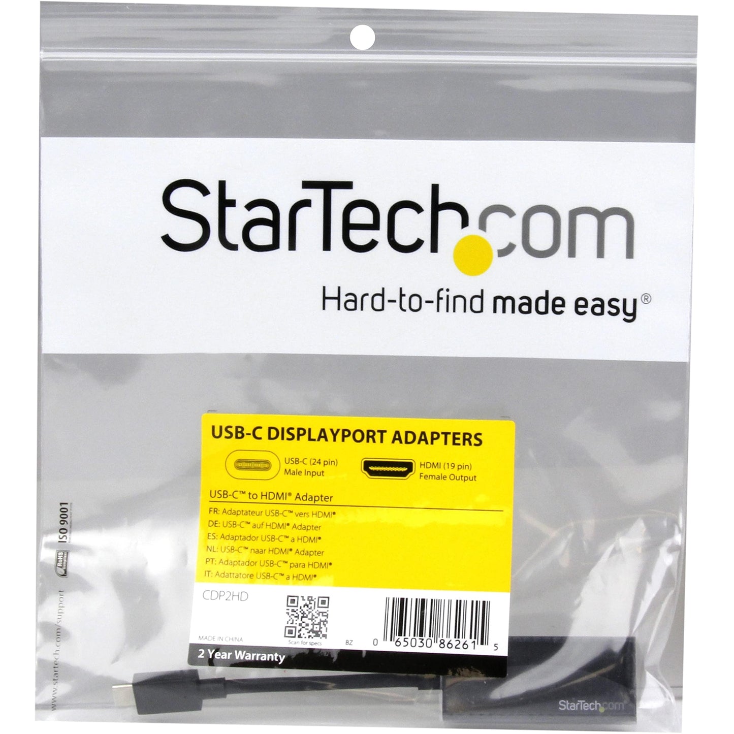 StarTech.com CDP2HD USB-C to HDMI Video Adapter Converter - 4K 30Hz - Thunderbolt 3 Compatible - USB 3.1 Type-C to HDMI Monitor Travel Dongle Black,9mmx23mmx147mm