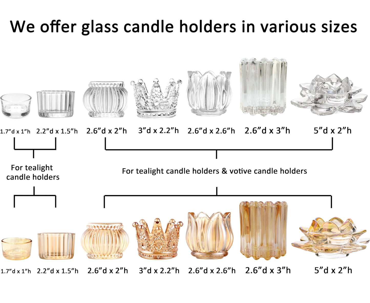 GOLDEAL Gold Round Tealight Candle Holders,Set of 24 Thick Glass Tea Light Candle Holder Decor,Candlestick for Wedding Decor,Party,Baby Shower Party,Bridal Shower Party,Table Centerpiece, Home Décor