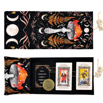 Knana 2Pcs Tarot Card Holder - Linen Tarot Deck Mat with Layout Pattern, Large Tarot Card Storage, Tarot Accessories (Mushroom)