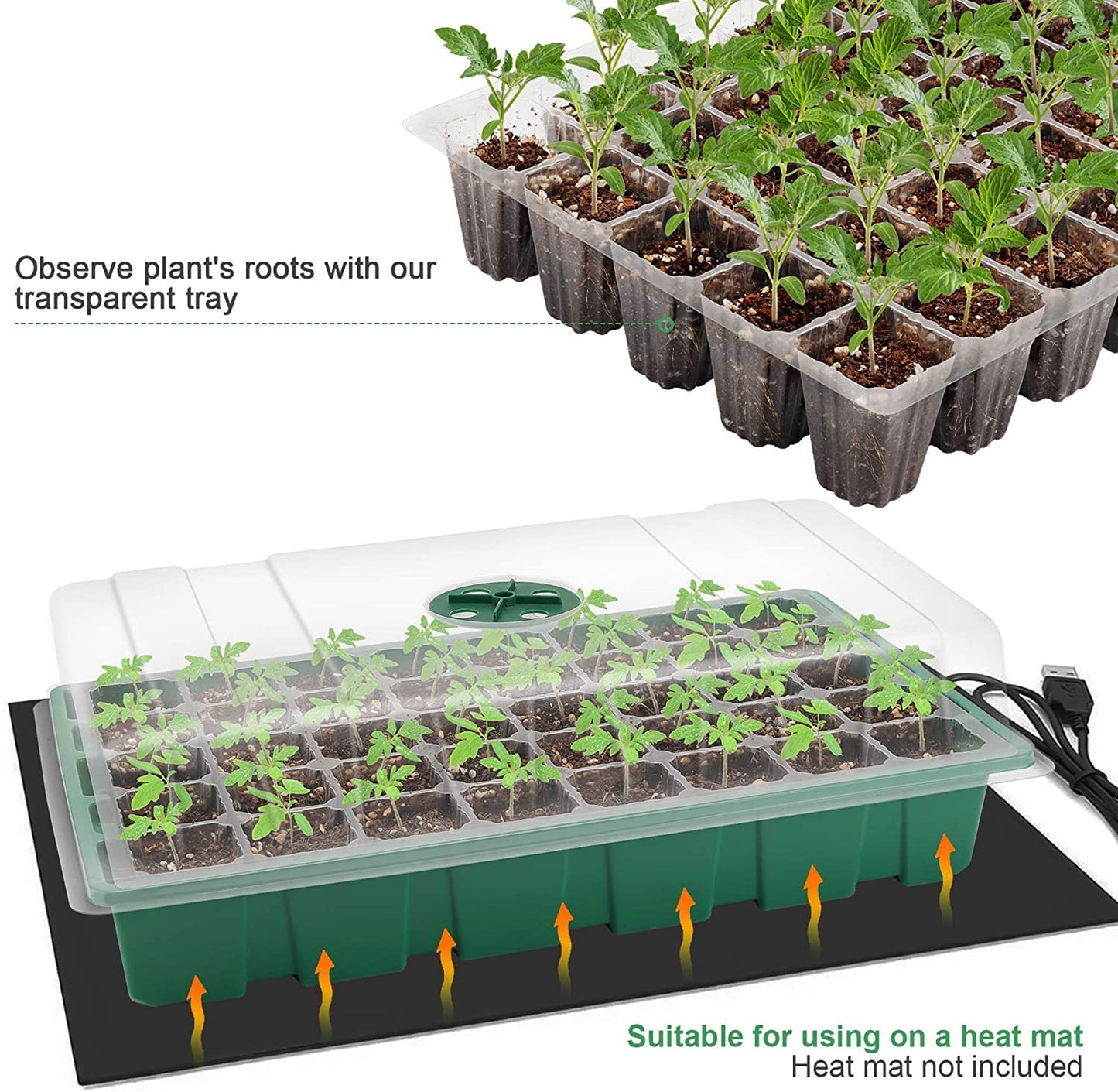 MIXC Seedling Trays Seed Starter Tray, 5-Pack Mini Propagator Plant Greenhouse Grow Kit with Humidity Vented Domes and Base for Seeds' Starting (40 Cells Per Tray, Total 200 Cells), Green