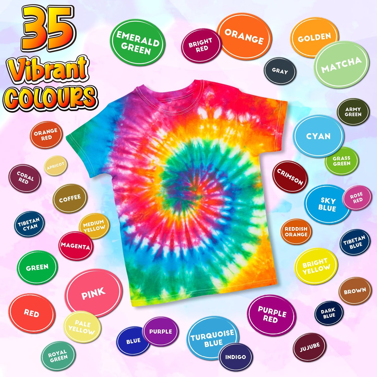 PATIFEED Tie Dye Kit for Kids, 35 Colours Tie-Dye Set, Tye Dye Kit for Clothes, Games & Activities, Ideal Art and Craft Kit for Kids and Adults