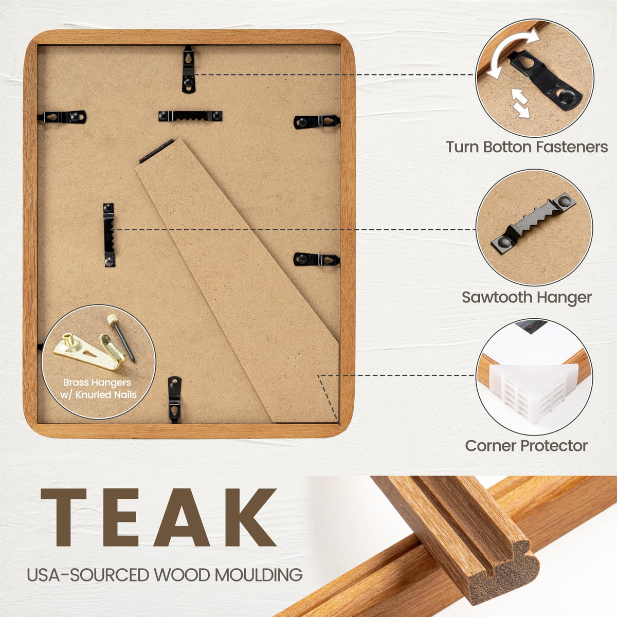 8x10 Picture Frame, USA-Sourced Natural Solid Teak Wood Photo Collage Frame with HD Tempered Glass, Rounded Corner 8 x 10 Wooden Frame Matted to 5x7, Gallery Wall Frames for Wall or Tabletop Display