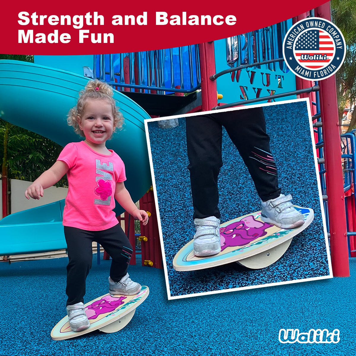 WALIKI Wood Balance Board | Ages 3-8 | Toddlers and Kids | Pink