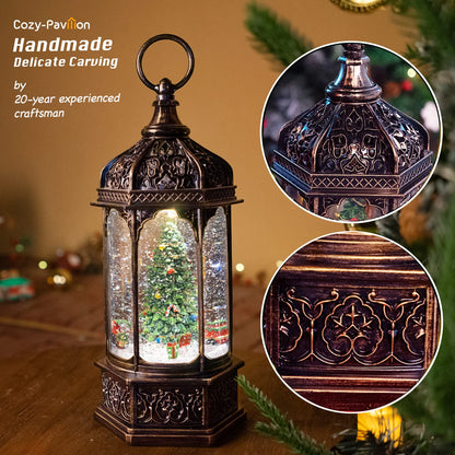 Musical Christmas Tree Snow Globe with Timer, Decorative Trains Rotate with Music, Christmas Ornaments Music Box for Friends, Women, Adults, 12.7''