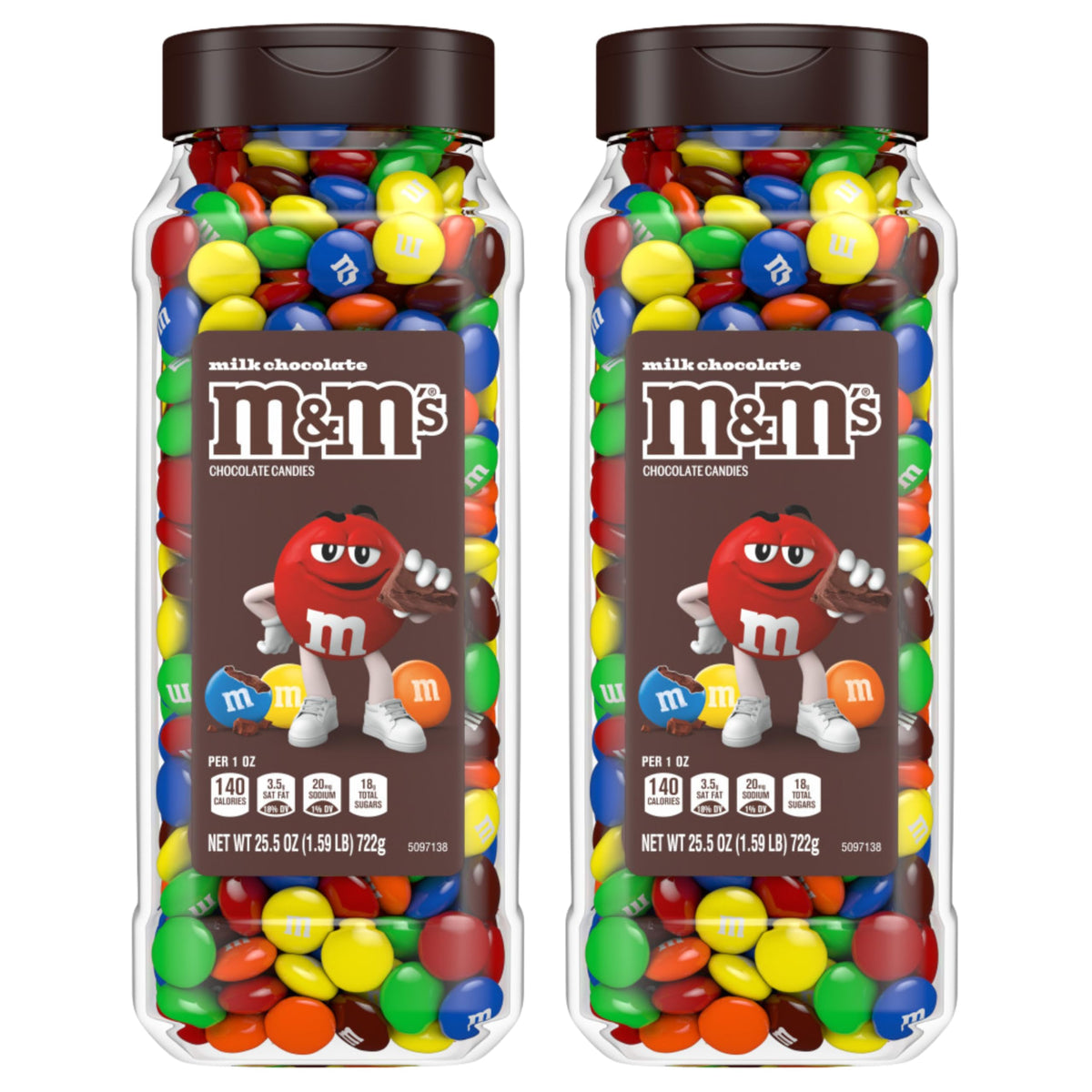M&M's Milk Chocolate Bulk Candy in Resealable and Recyclable Jars, Party Size Assorted Chocolate Candies, Movie Night Snacks, Candy Buffet, 25.5 Ounces Each (Pack of 2)