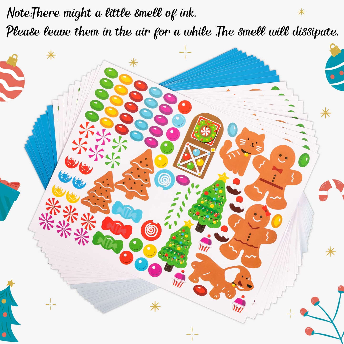 38PCS Make-a-Gingerbread House Stickers for Kids - Christmas Party Game/Craft/Activity/Favor/Supplies - 19 Finished Products