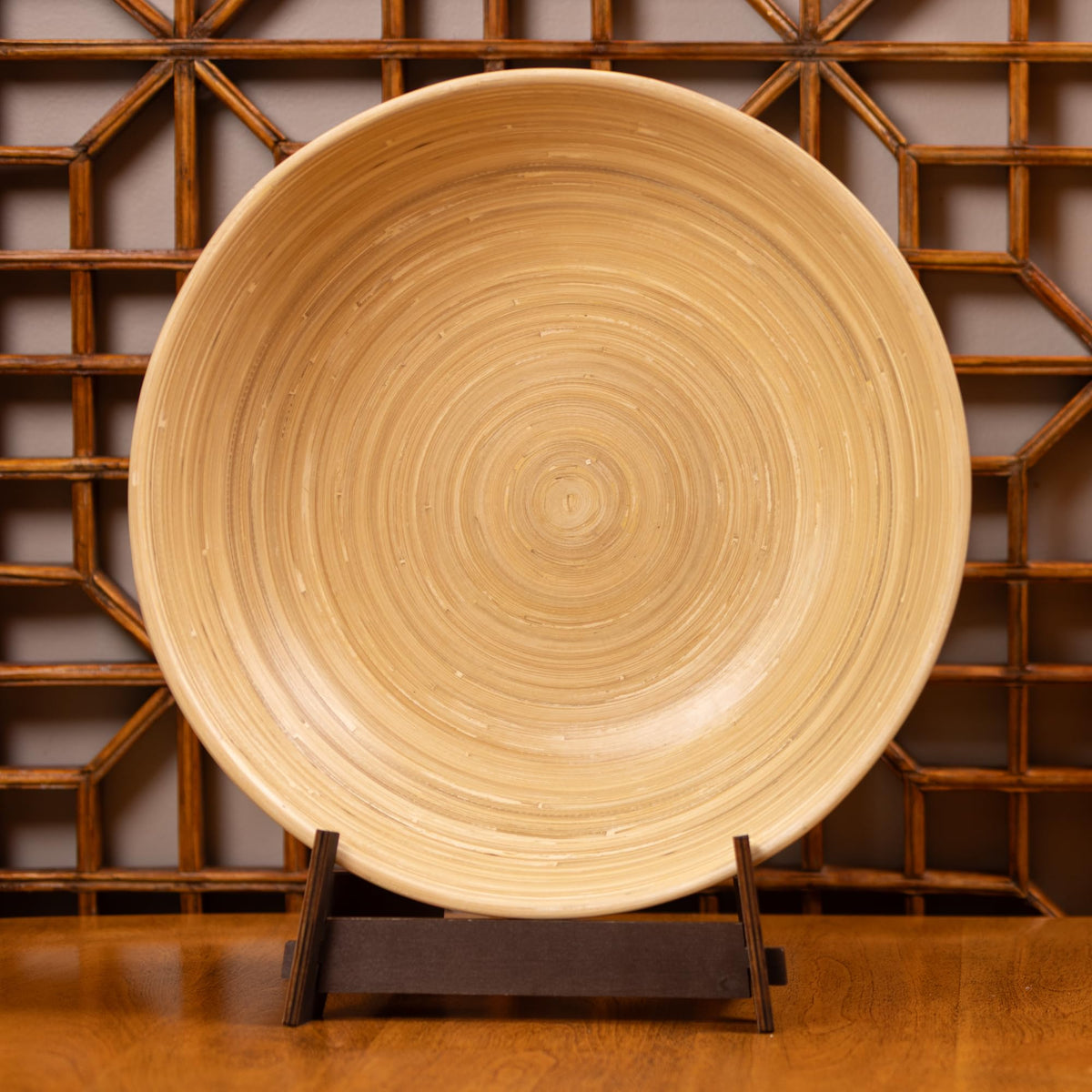 LEXA 14" Handmade Bamboo Salad Bowl – 130 oz Large Wooden Fruit Bowl for Kitchen Counter, Natural Bamboo