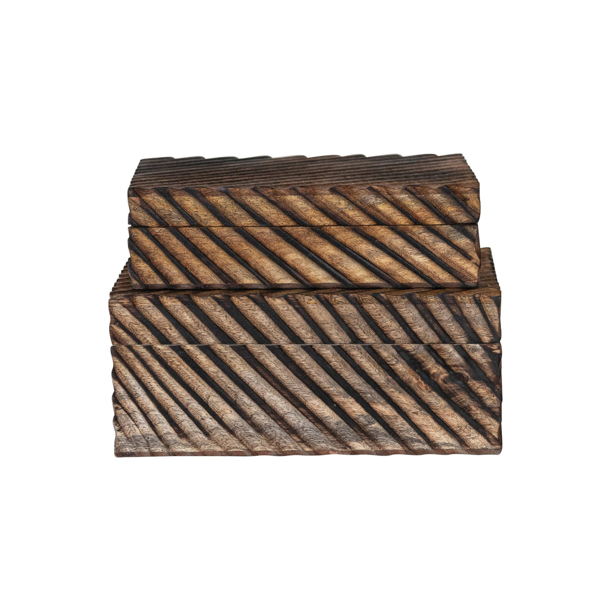 Creative Co-Op Hand-Carved Mango Wood Nesting Boxes with Burnt Finish, Grey, Set of 2