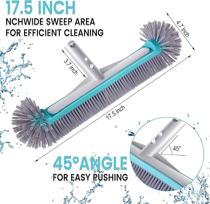 Swimming Pool Brush Head with Round Ends，17.5" Heavy Duty Aluminum Back Head