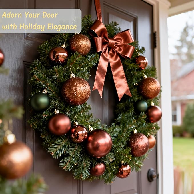 50ct Christmas Balls Ornaments for Xmas Tree, Bronze Copper Gold Shatterproof Christmas Tree Decorations Hanging Ball for Holiday Party Decor(1.57"-2.36")