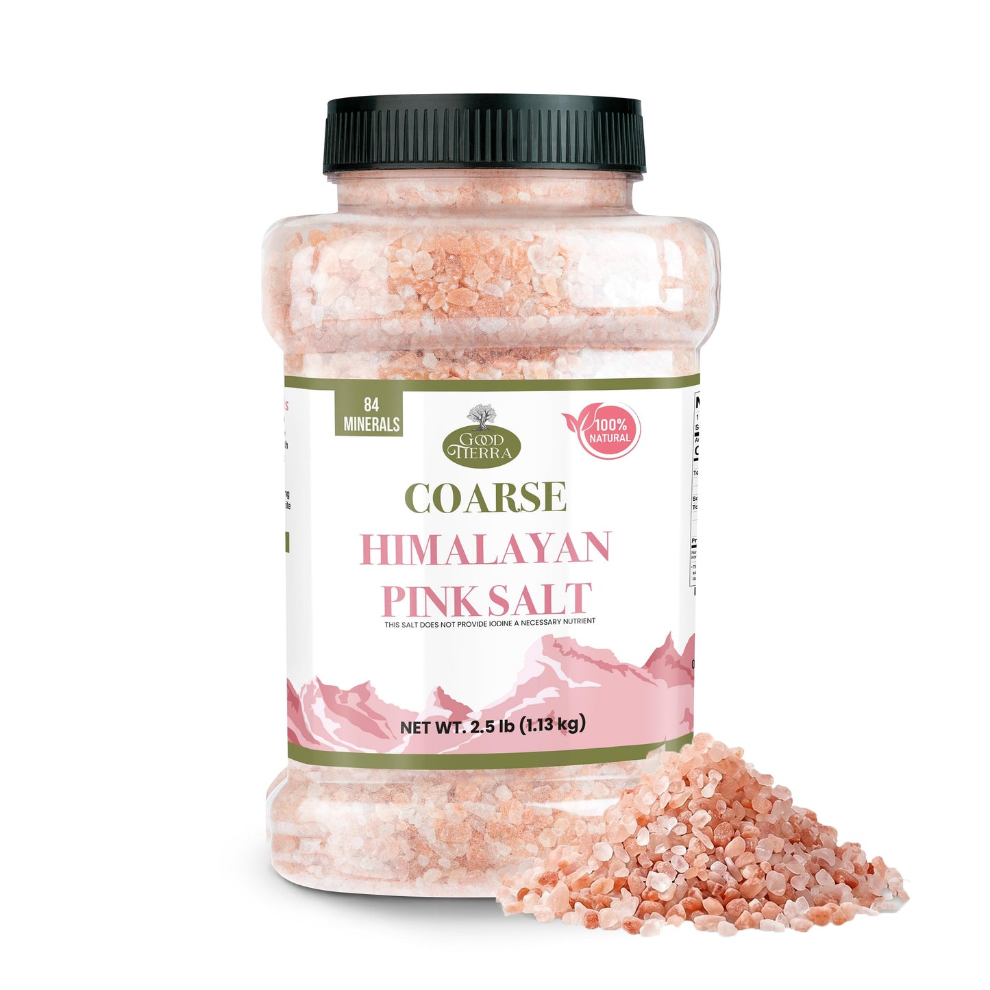 Good Tierra Himalayan Pink Salt in Jar - Coarse, 2.5 lb - Ideal for Bath Salt, Table Salt Grinders, and Spice Jars
