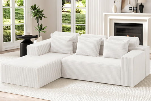 Homguava Modular Sectional Couches for Living Room,105" Cloud Couch with L-Shape Chaise,Comfy Sofa Living Room Sofas with Deep Seat,No Assembly L Couch,Corduroy Fabric(Beige,L)