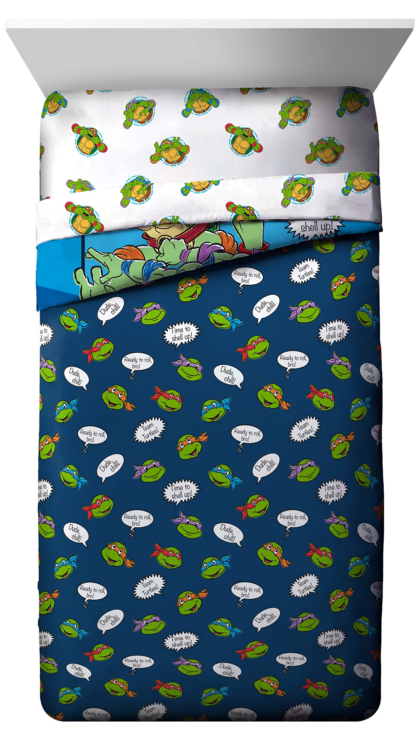 Jay Franco Nickelodeon Teenage Mutant Ninja Turtles Ready to Roll 5 Piece Twin Bed Set - Includes Reversible Comforter & Sheet Set Bedding - Super Soft Fade Resistant Microfiber