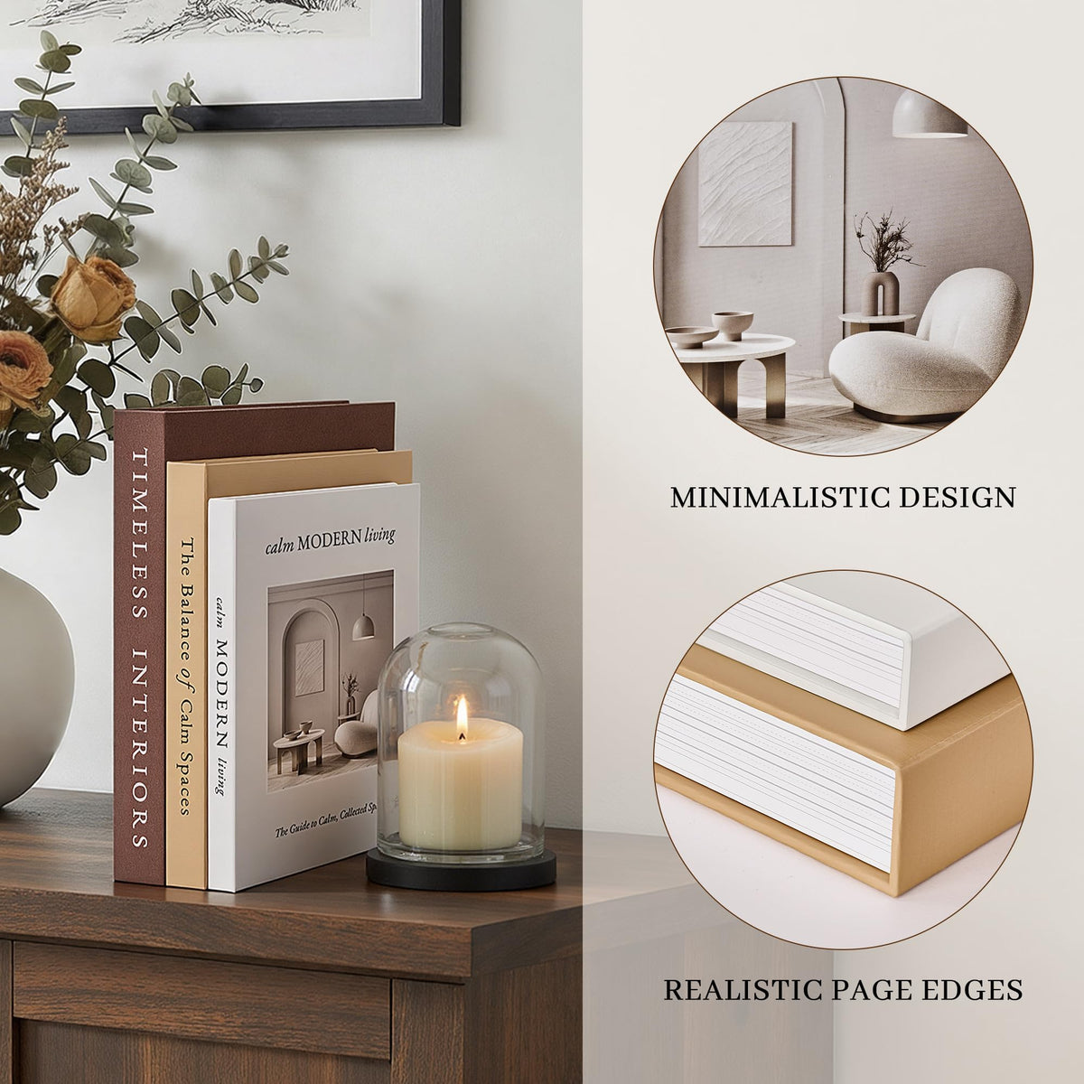 JARLINK Beautiful Decorative Books, Set of 3 Stackable Fake Books for Coffee Table, Shelf & Mantel Decor - Modern Home Decoration with Hidden Storage for Photos, Keepsakes & Living Room Styling, Brown