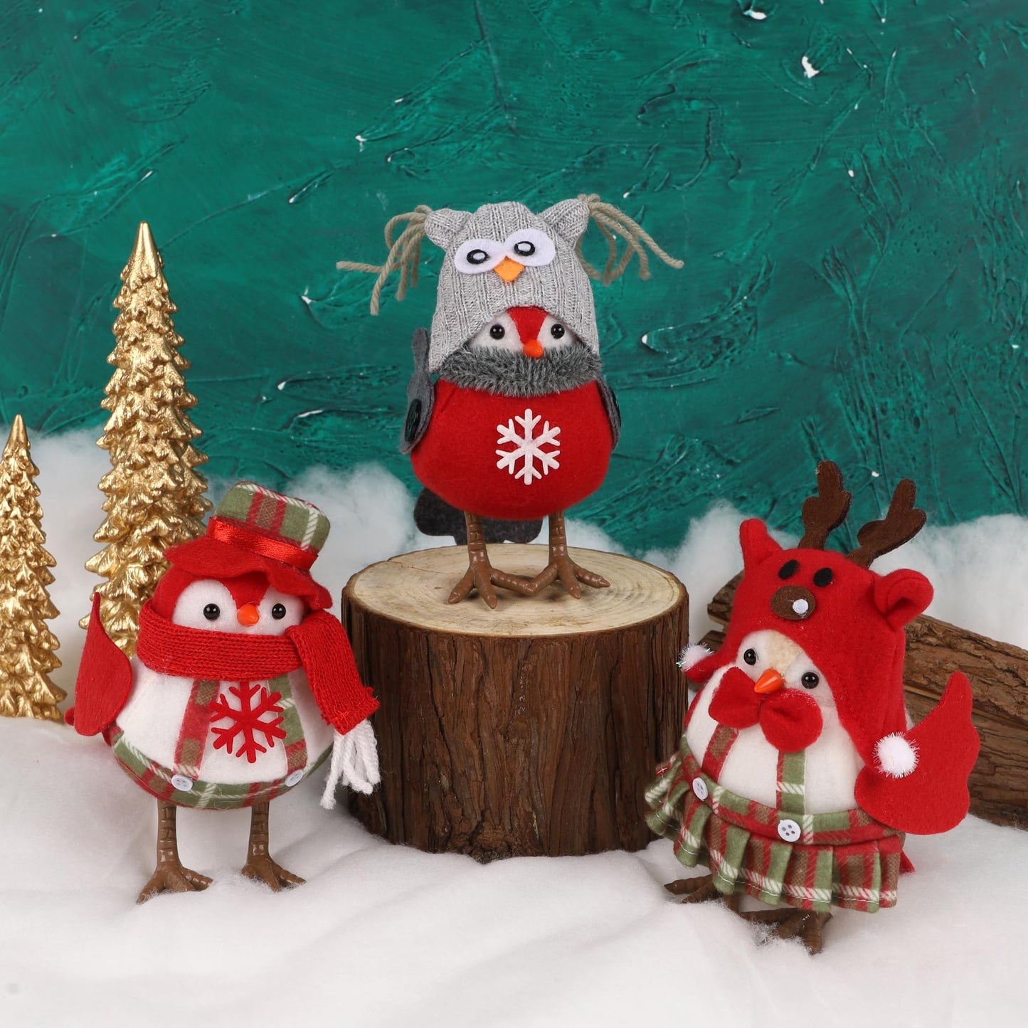 Cllayees 3 Pack 6 Inch Christmas Table Decorations - Small Bird Figurines, Red Cute Xmas Ornaments for Table Top, Desktop, Mantel, Kitchen Decor, Holiday, Winter Party Gifts
