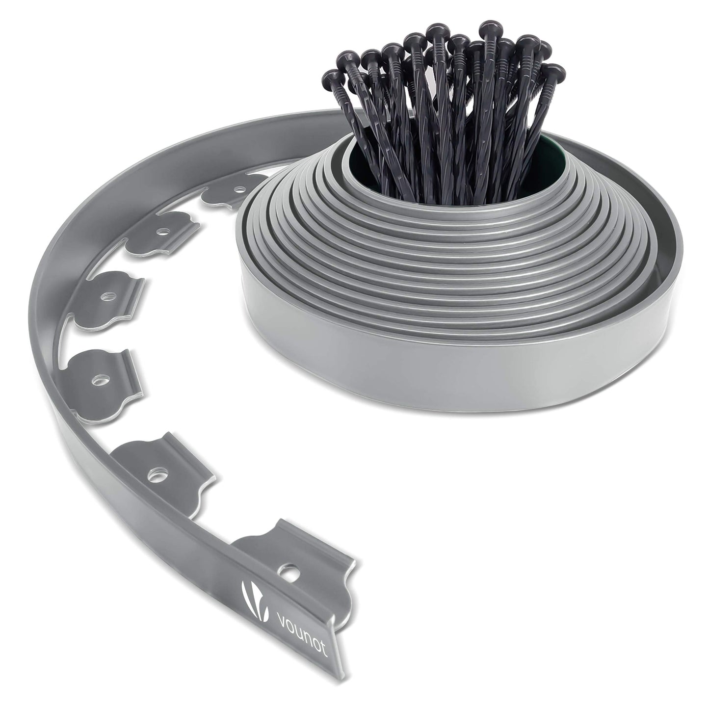 VOUNOT 10m Flexible Lawn Edging, Plastic Garden Edging Border with 30 Strong Securing Pegs, Height 5cm, Grey