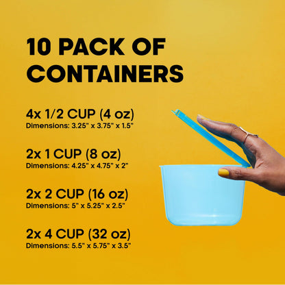 Premium Attached Food Storage Containers, Permanently Attached Plastic Lid, Never Lose & Space Saving Organization (10 Pack)